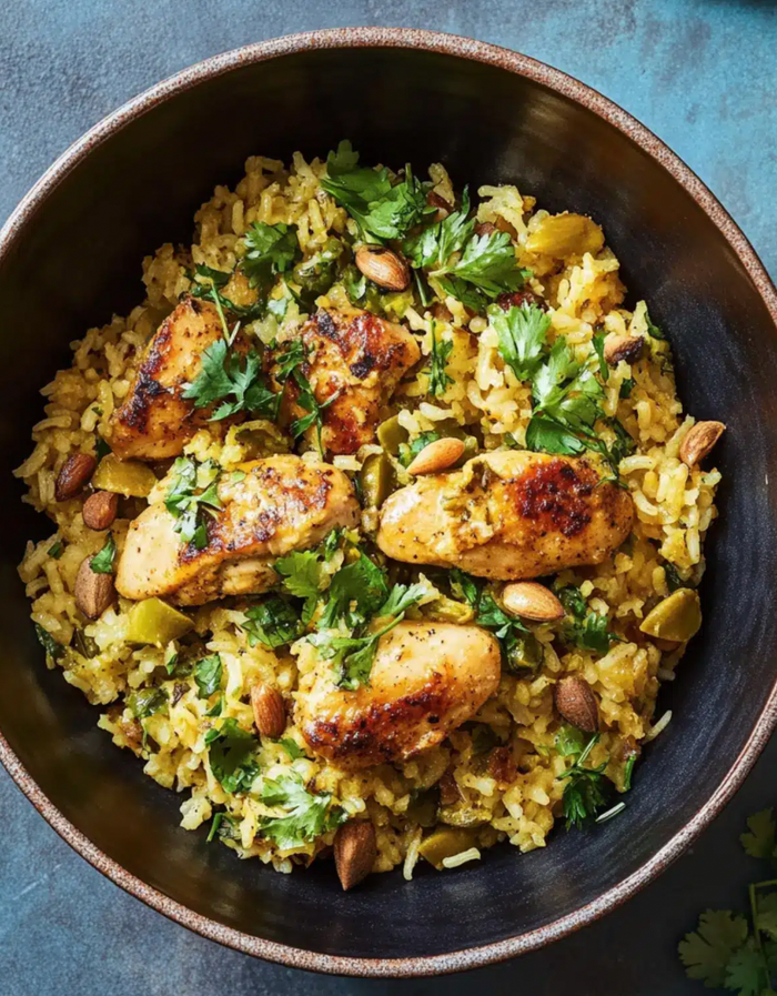 Cardamom Chicken with Lime Leaves & Spiced Rice Lentils