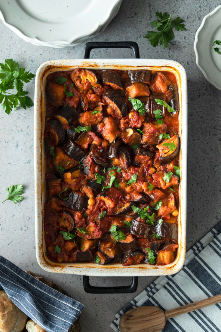 Seitan, Chickpea & Aubergine Baked Stew