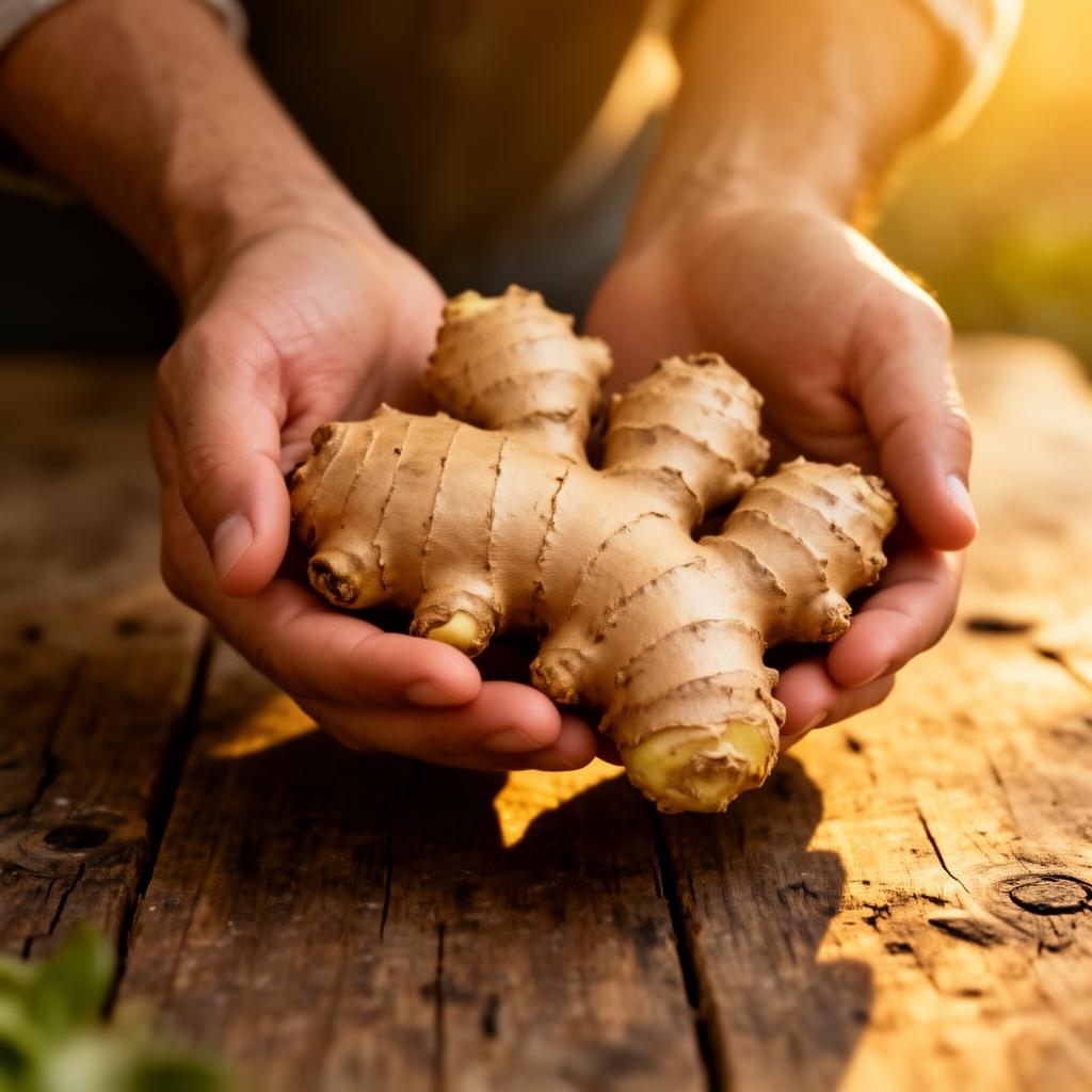 Farmer holding fresh ginger root