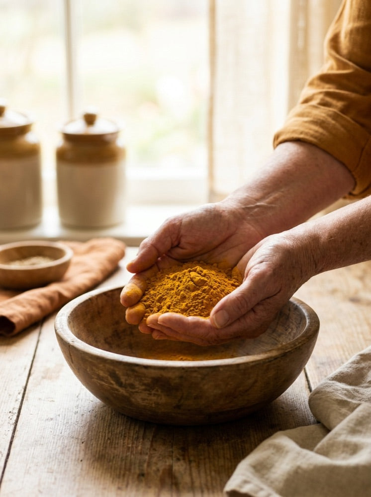 Hands holding freshly ground organic spice