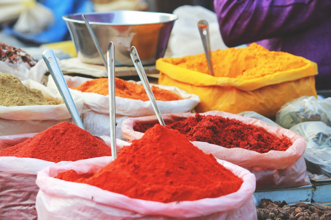 Mounds of spices at an Indian market